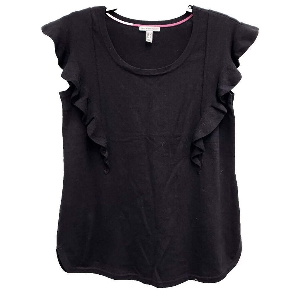 Isaac Mizrahi Live Womens Top Large Black Ruffle Flutter Sleeve Knit Whimsygoth